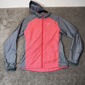 Nike Running Windrunner Jacket S Red Gray Hooded Lightweight Athletic Activewear